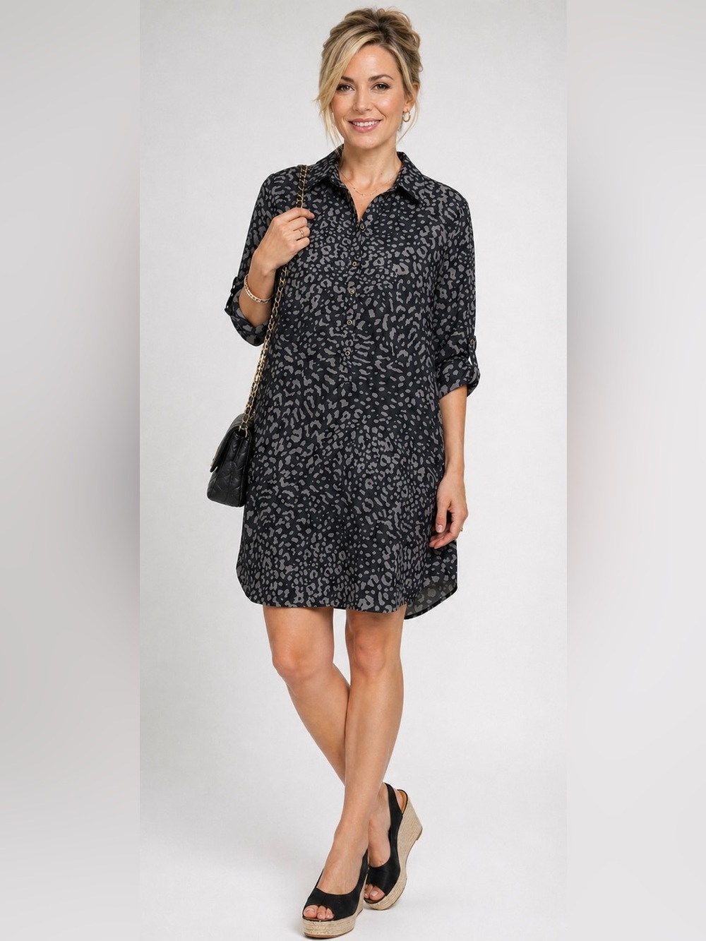 Ann Taylor LOFT Lightweight Shirt Dress Size M Leopard Print Button Up Casual - Picture 1 of 7